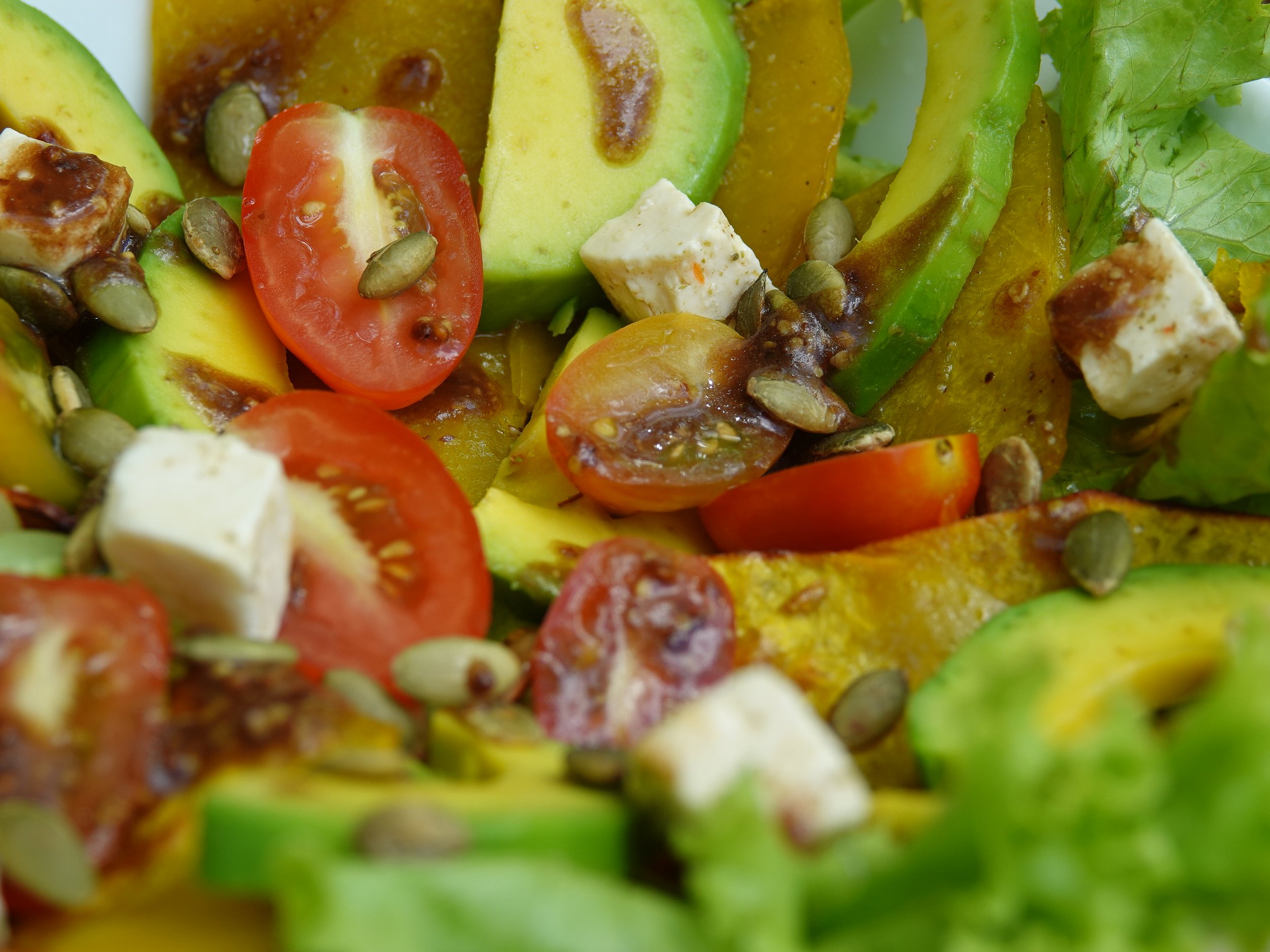Roasted pumpkin, avocado and feta salad